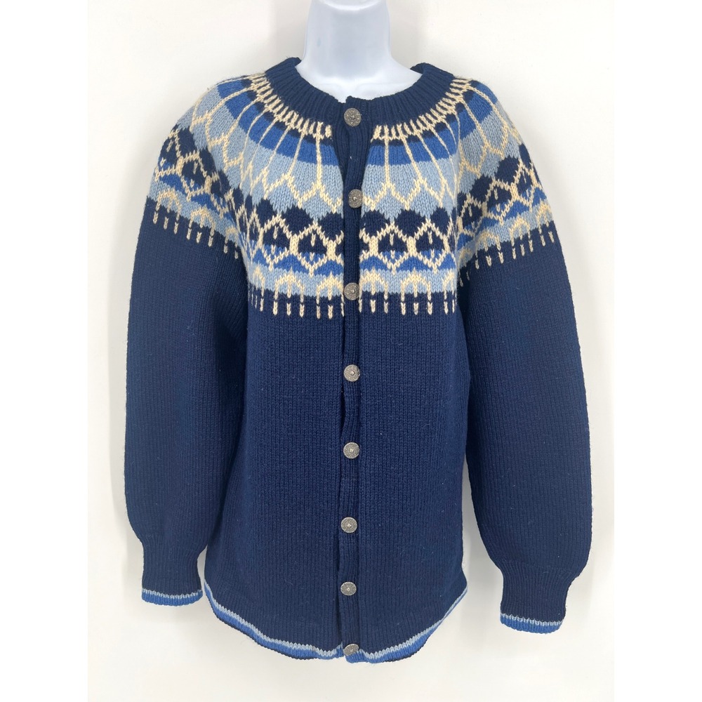 Hand Knit Norway Bohus Cardigan Fair Isle Heavy Wool Metal Buttons Skiing Warm - Picture 2 of 9
